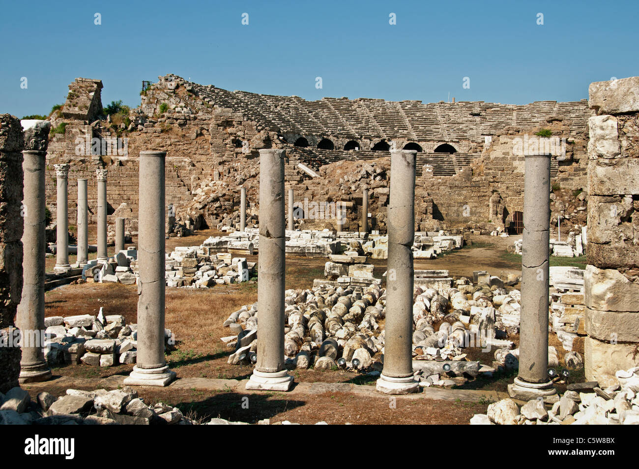 Side Turkey Agora ancient amphitheater Theater Greek Roman Stock Photo