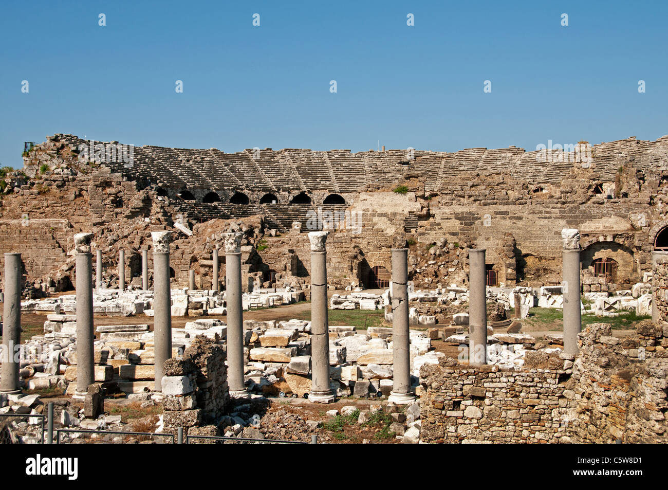 Side Turkey Agora ancient amphitheater Theater Greek Roman Stock Photo