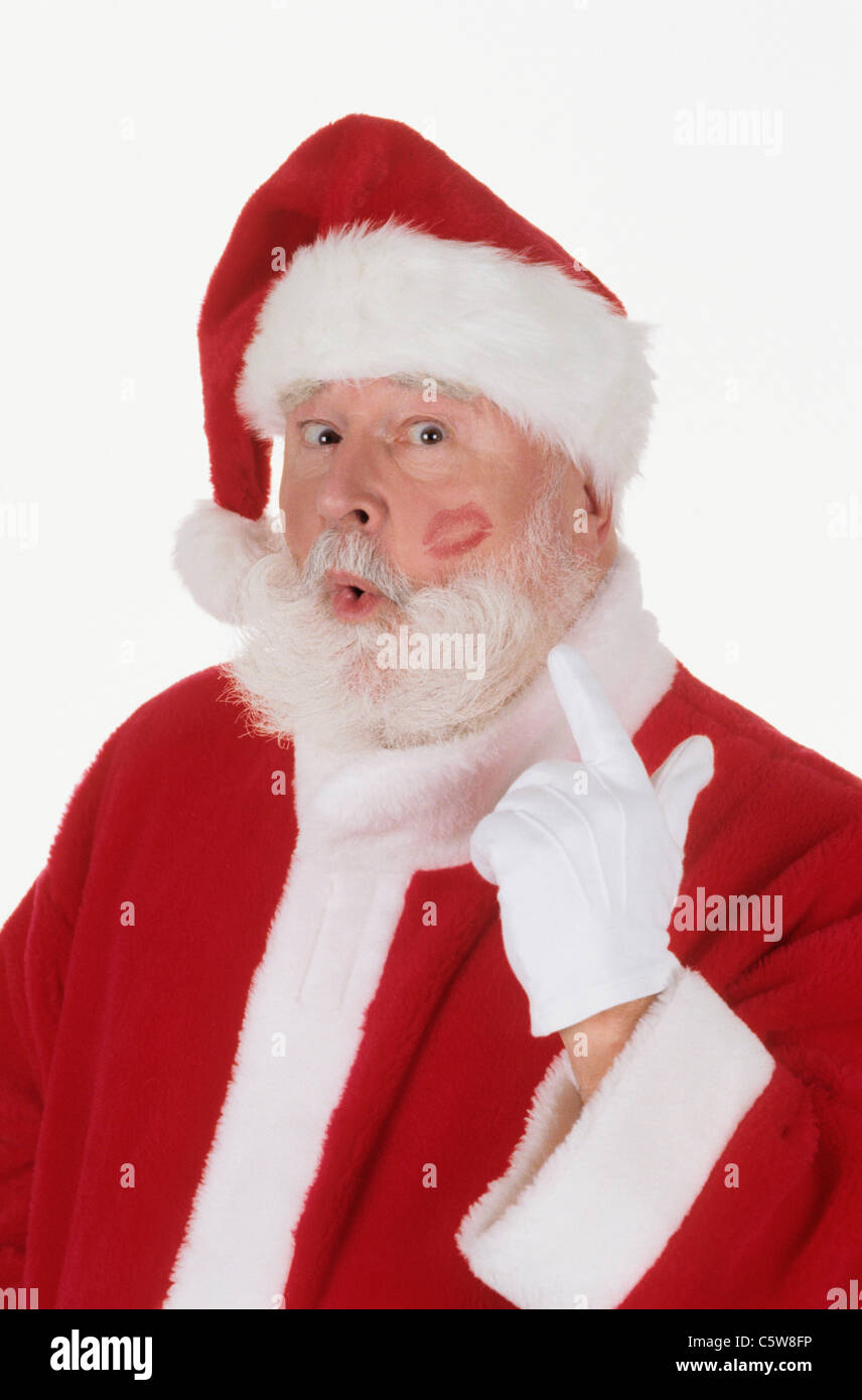Santa Claus with lipstick on cheek, portrait, close-up Stock Photo - Alamy