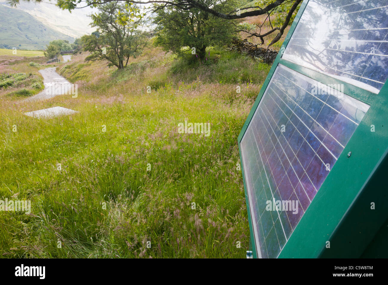 A solar panel powering off grid utility equipment in Little Langdale