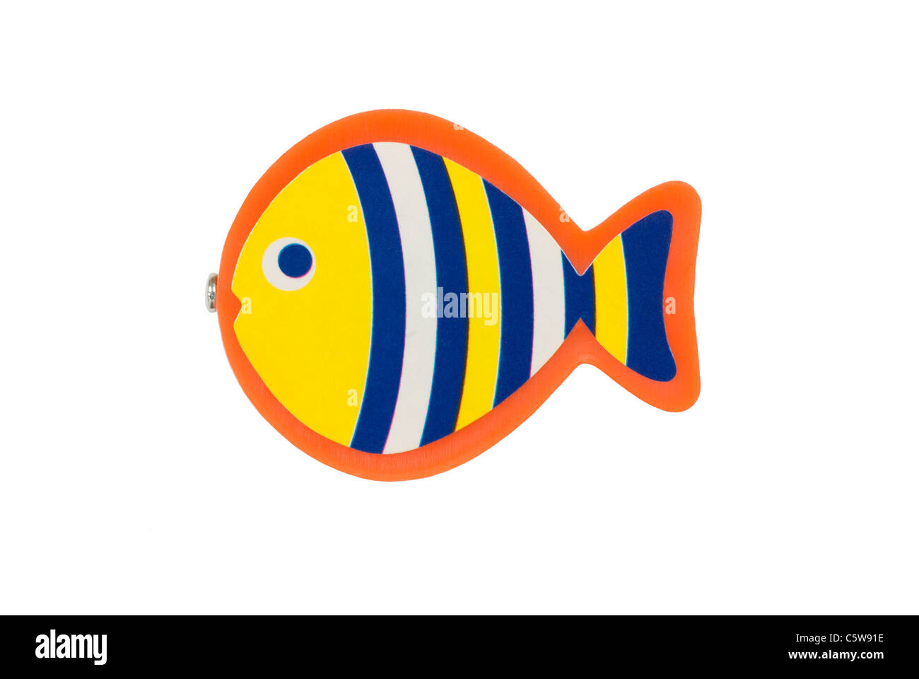 Cut-out of a toy fish from a children's magnetic fishing game Stock Photo