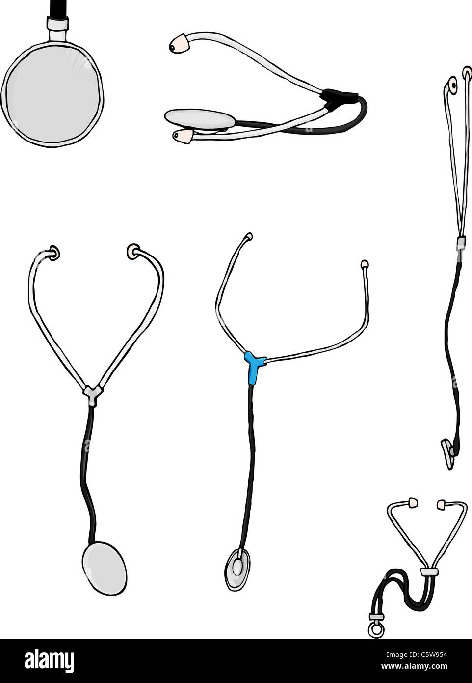 Drawings of various stethoscopes at different angles Stock Photo - Alamy