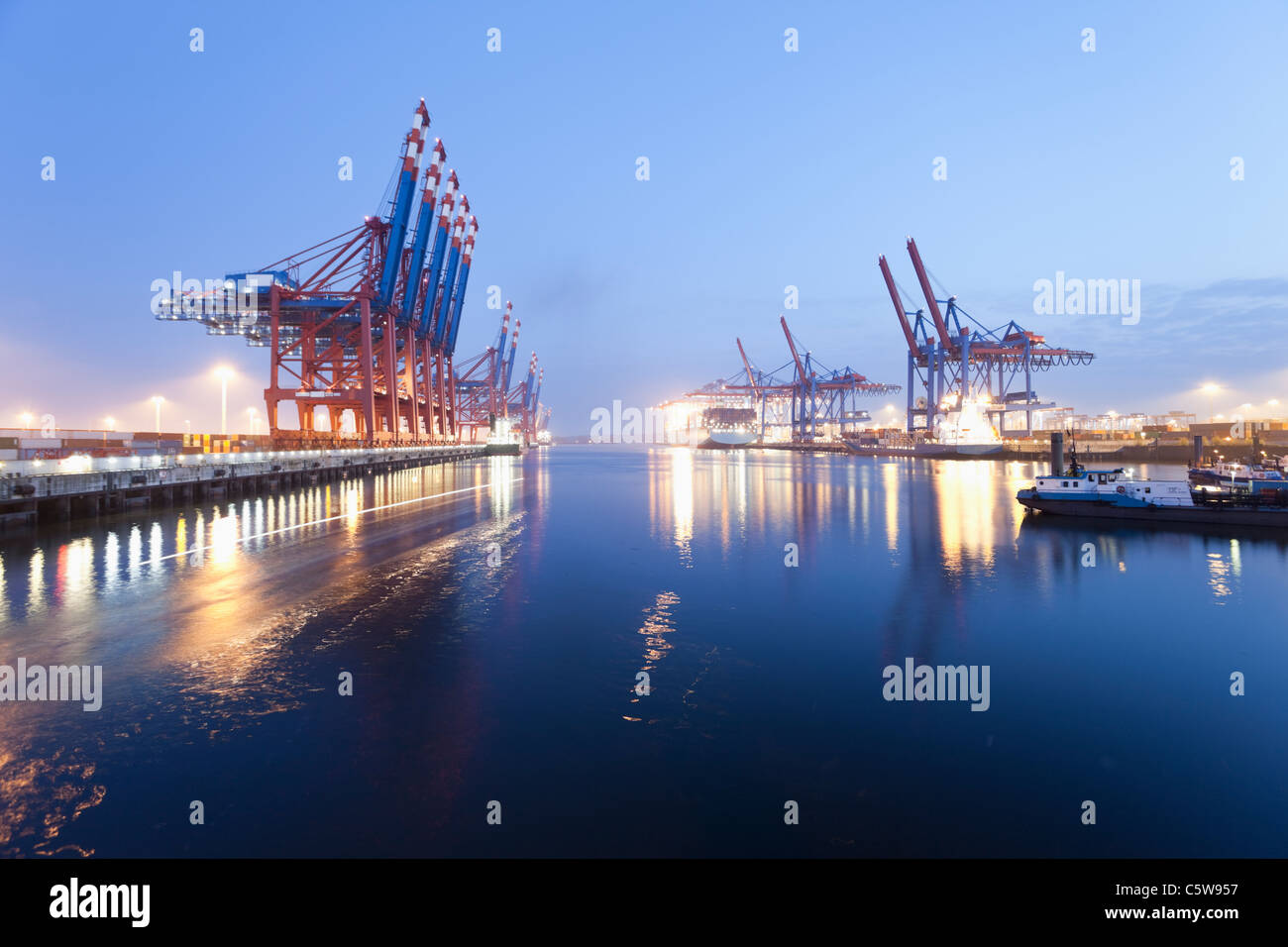 Germany, Hamburg, Burchardkai, View of container ship at harbour Stock Photo