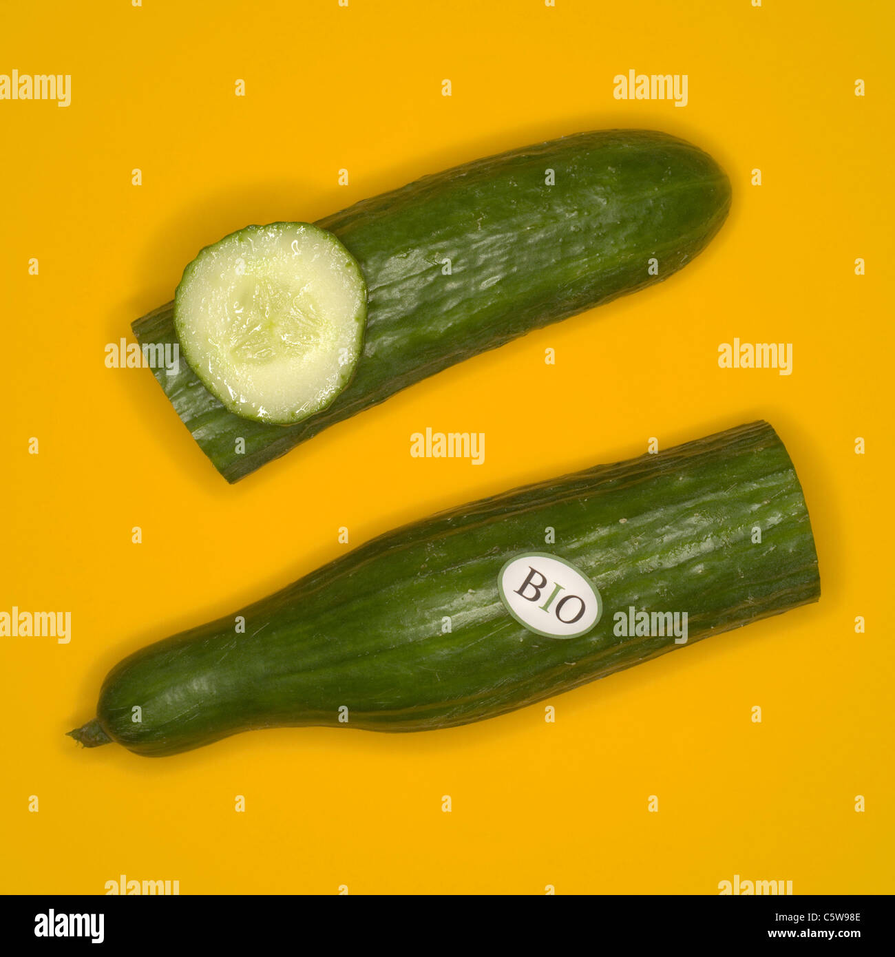 Organic cucumber, elevated view Stock Photo Alamy
