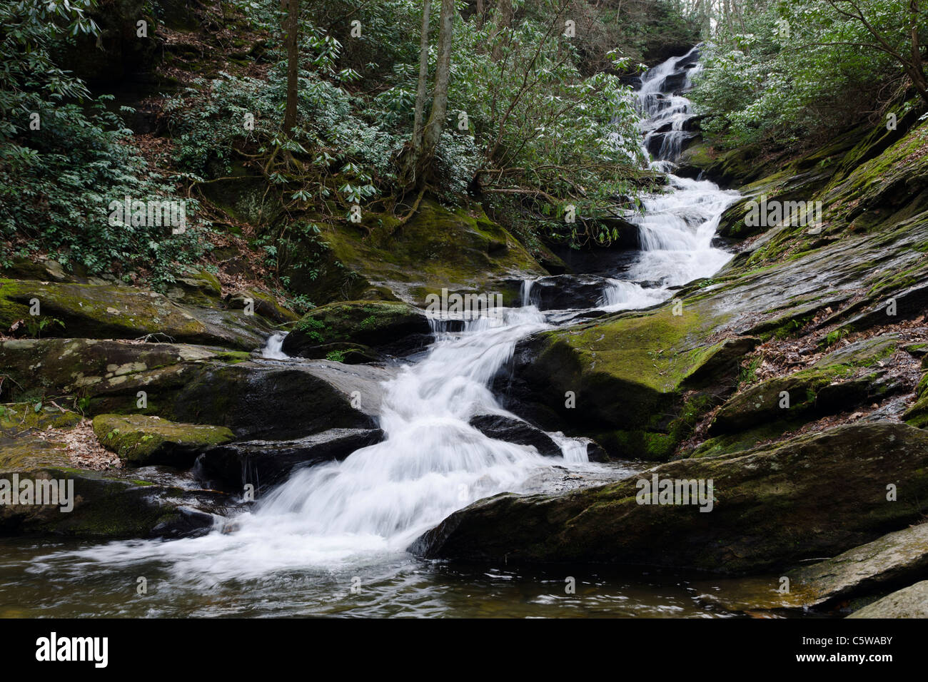 Roaring Fork Falls in Appalachian mountains, North Carolina USA Stock