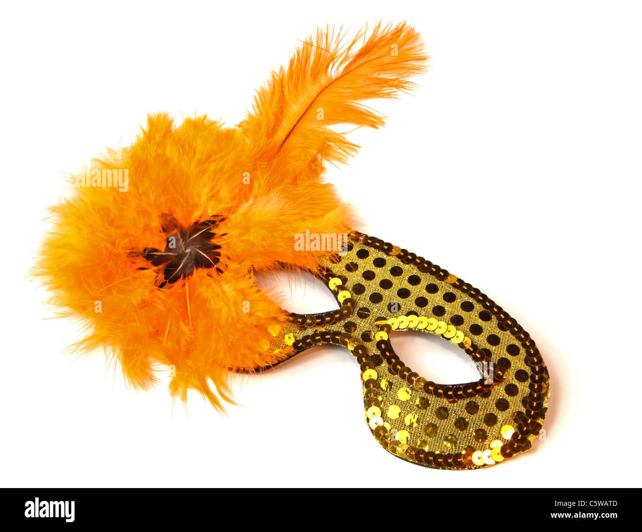 Gold Venetian Mask with Feather Stock Photo