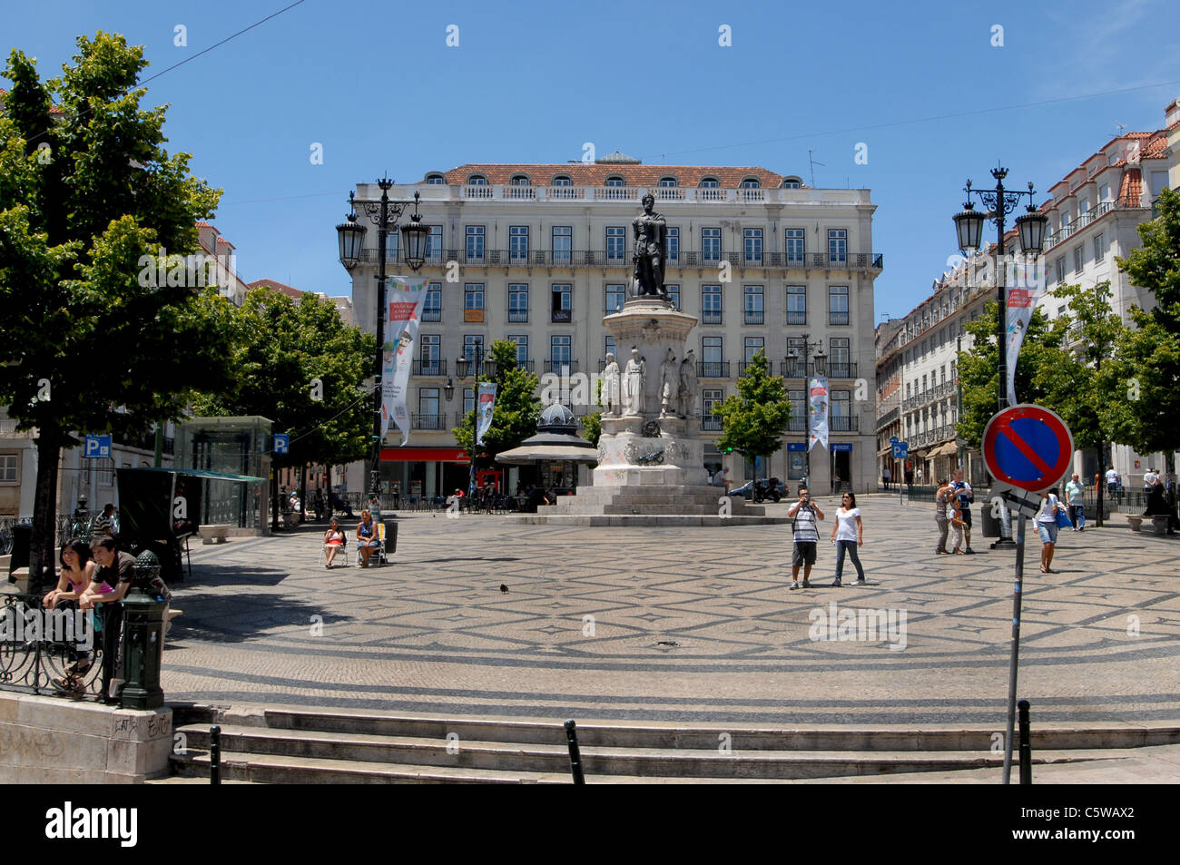 Praca do Luis Camoes with a statue of the poet in the center Stock Photo