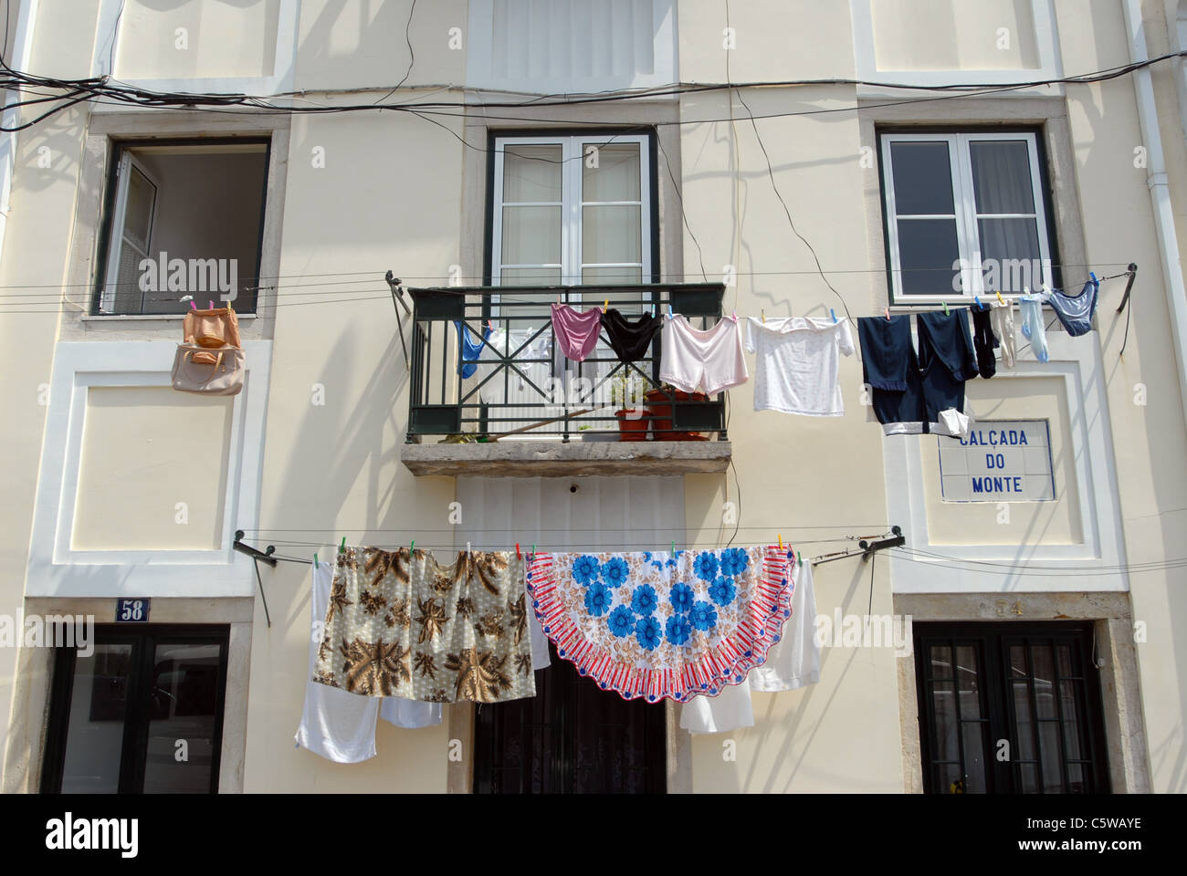 Clothesline  in the Graca district of Lisbon Portugal Stock Photo