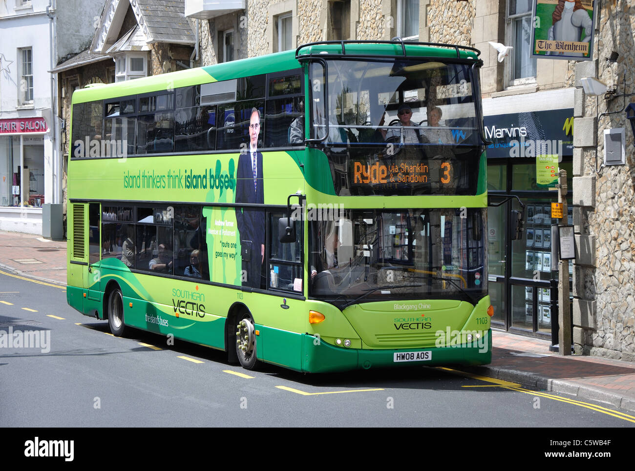 Southern Vectis, double decker bus, Ventnor, Isle of Wight, England, UK Stock Photo