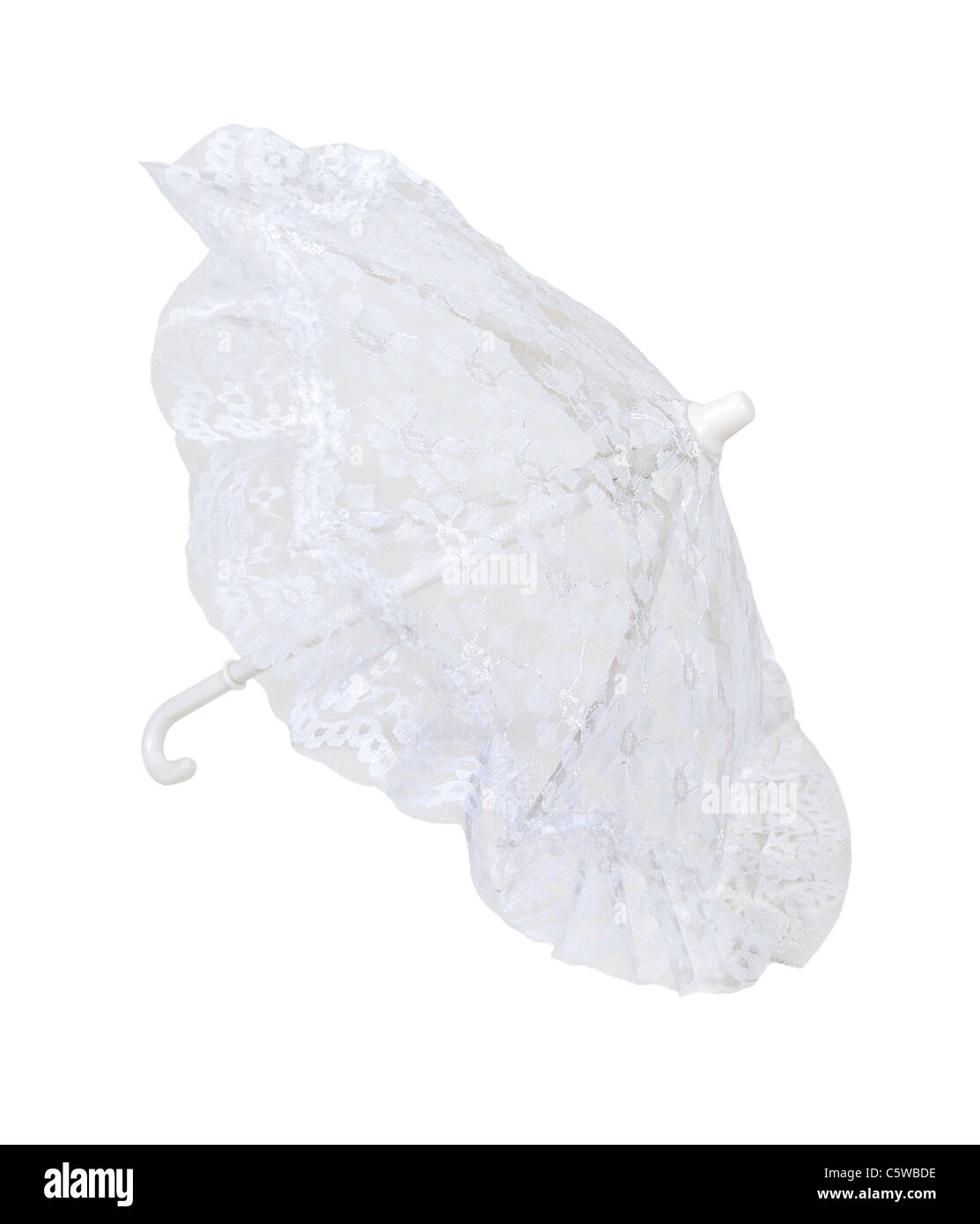 White lace umbrella with a rounded handle path included Stock Photo