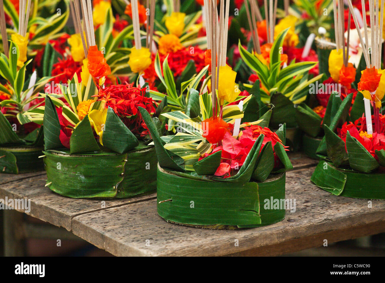 LOI KRATHONG FLOATS are made at the HOME AND LIFE ORPHANAGE during the festival in PHANGNGA - KHAO LOK, THAILAND Stock Photo