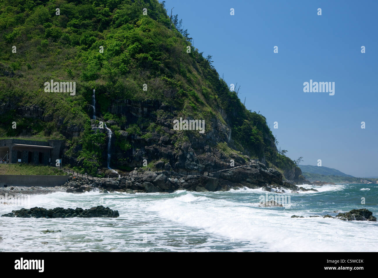 Sosogi Beach and Tarumi Waterfall, Wajima, Ishikawa, Japan Stock Photo