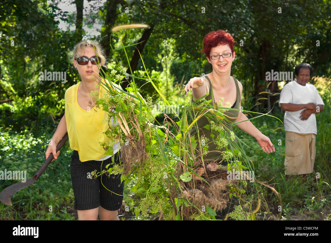 Volunteers prepare a garden plot in Ben Lion, build by the Lion's Club of  Thailand on KOH PHRA THONG ISLAND - THAILAND Stock Photo - Alamy