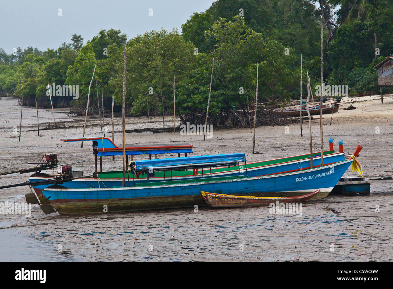 Fishing boats at low tide on KOH PHRA THONG ISLAND in the Andaman Sea THAILAND Stock Photo Alamy