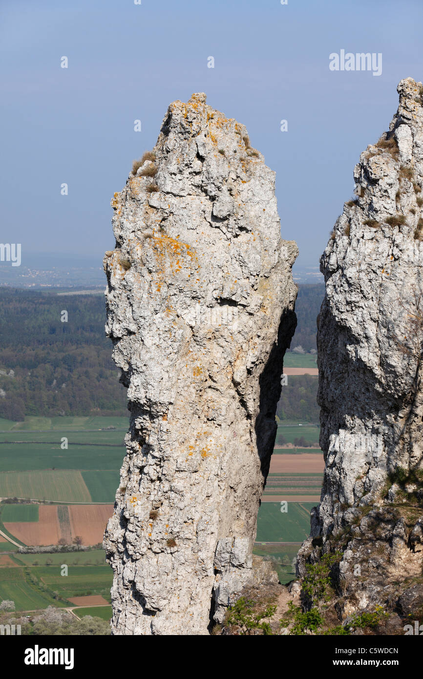 Germany, Bavaria, Franconia, Franconian Switzerland, Walberla, View of rock formations on mountain Stock Photo