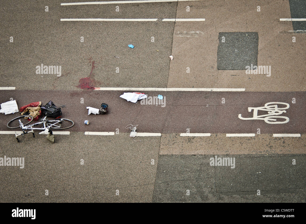 Bicycle accident road fatality Stock Photo