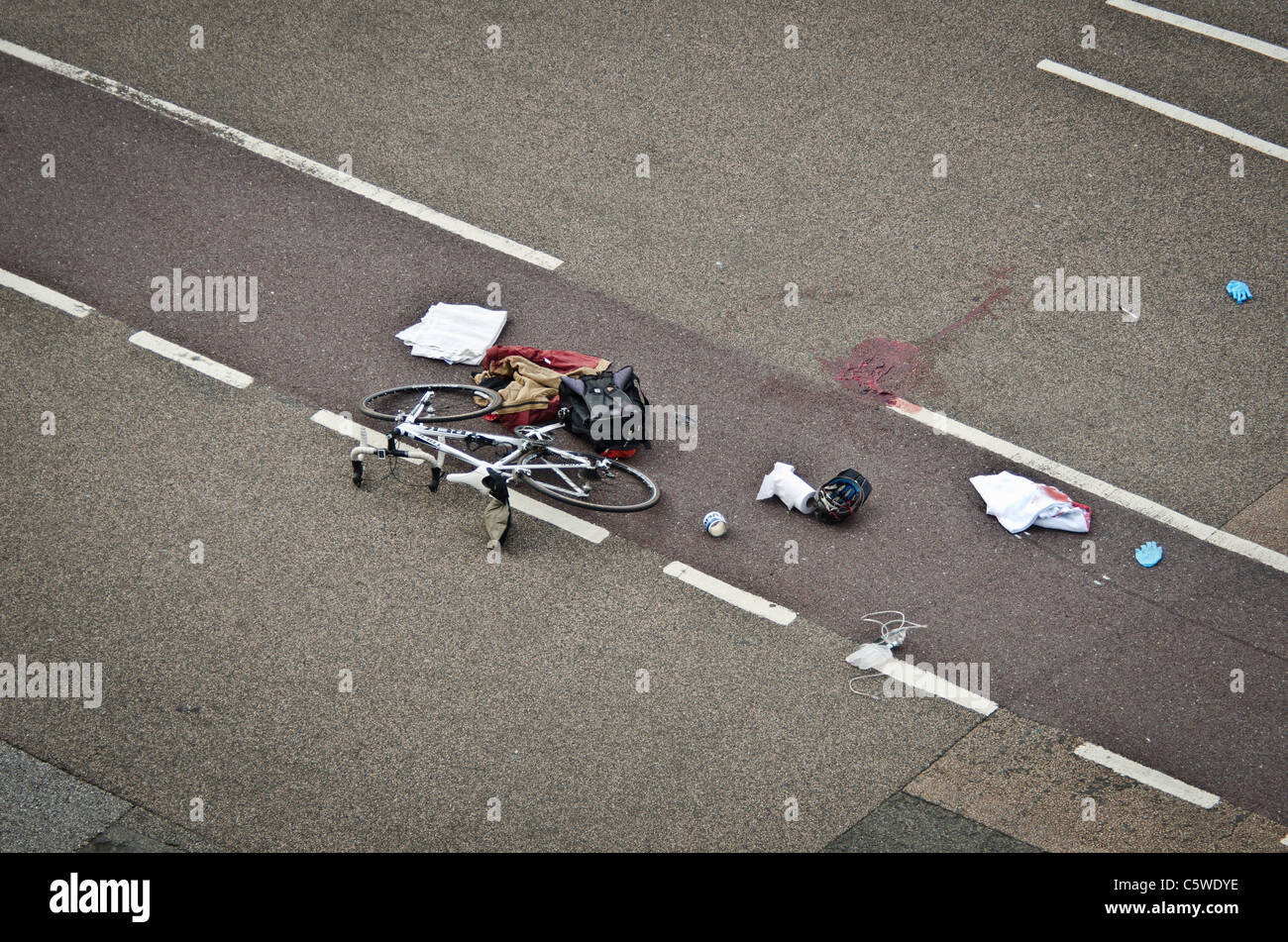 Bicycle accident road fatality Stock Photo