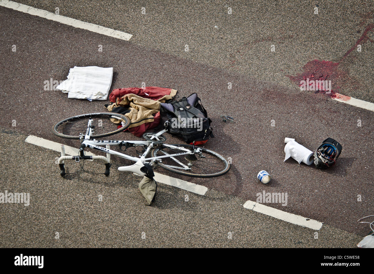 Bicycle accident road fatality Stock Photo Alamy
