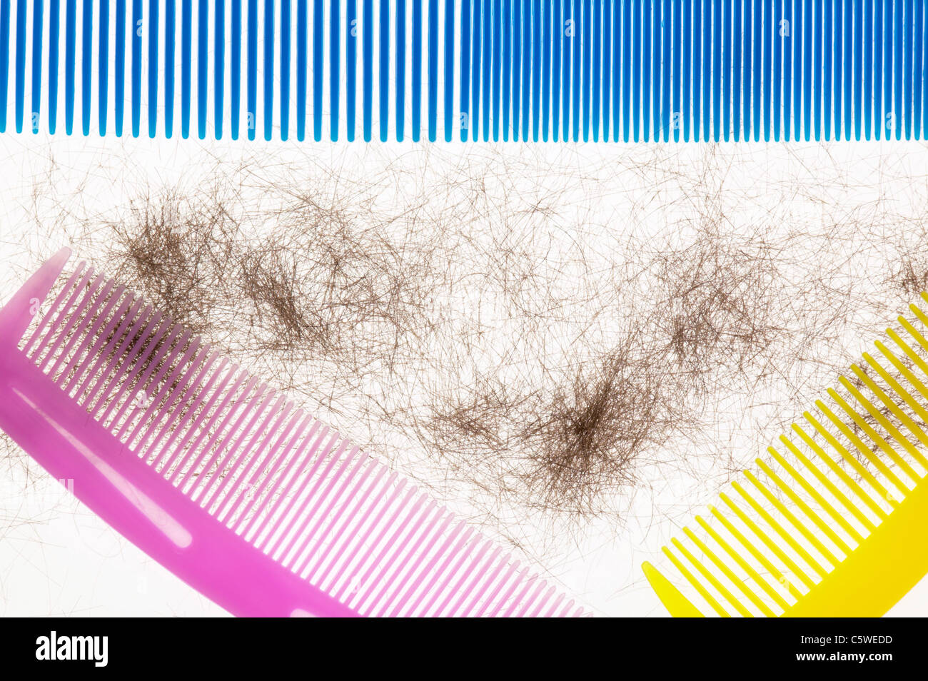 Plastic combs and hair clippings, elevated view Stock Photo Alamy