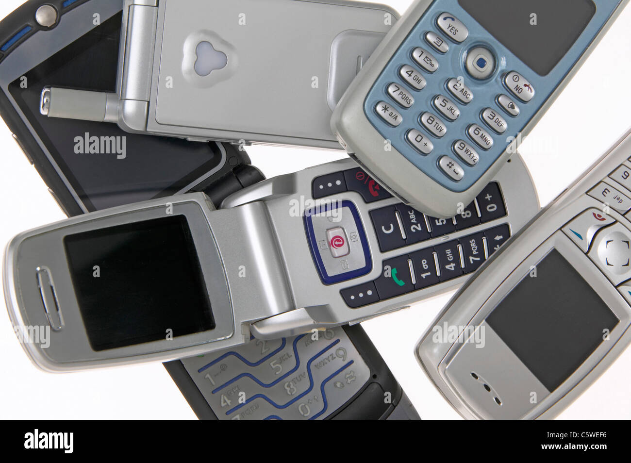 Old mobile phones, elevated view Stock Photo