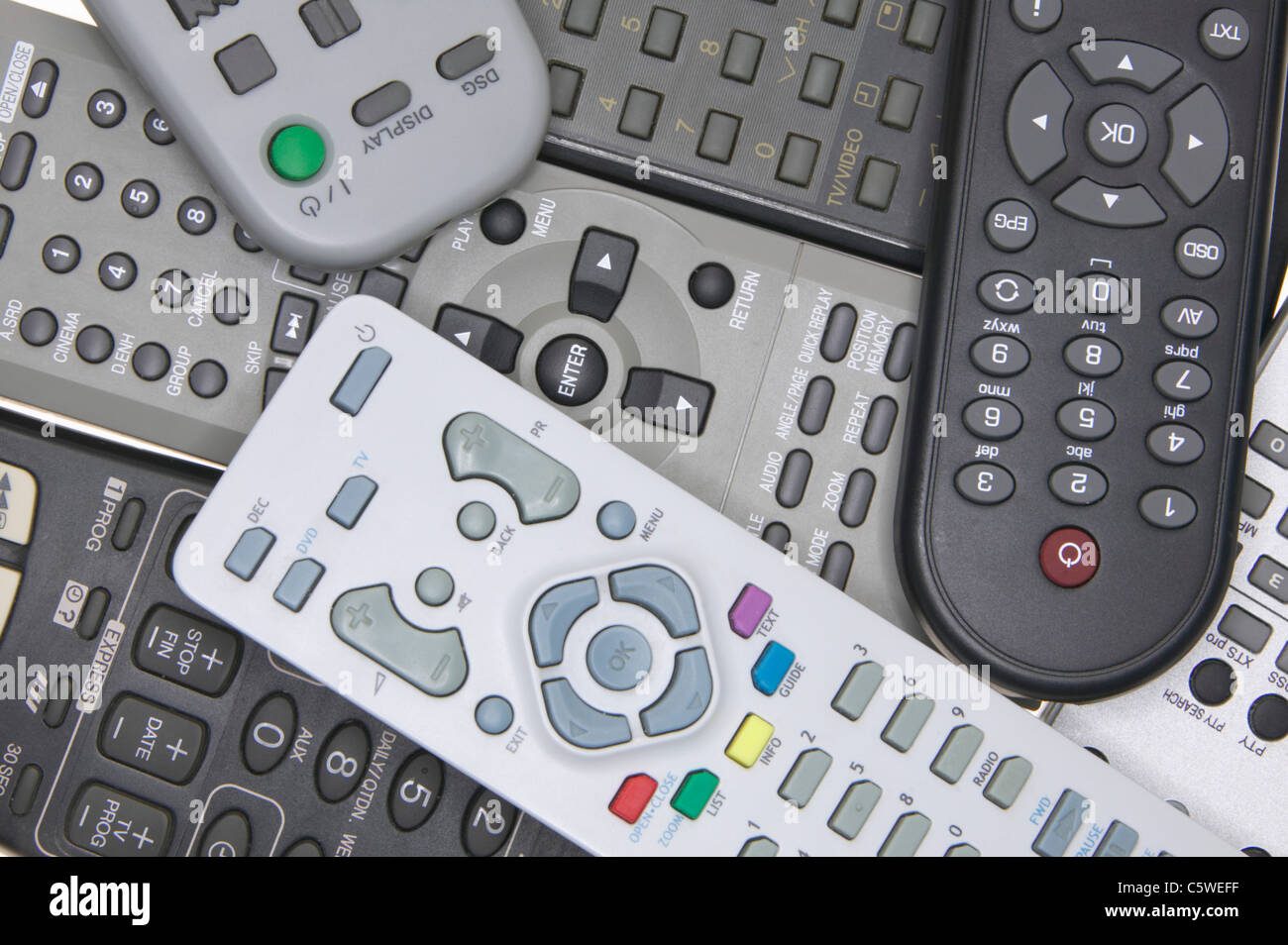 Remote control devices, elevated view Stock Photo Alamy