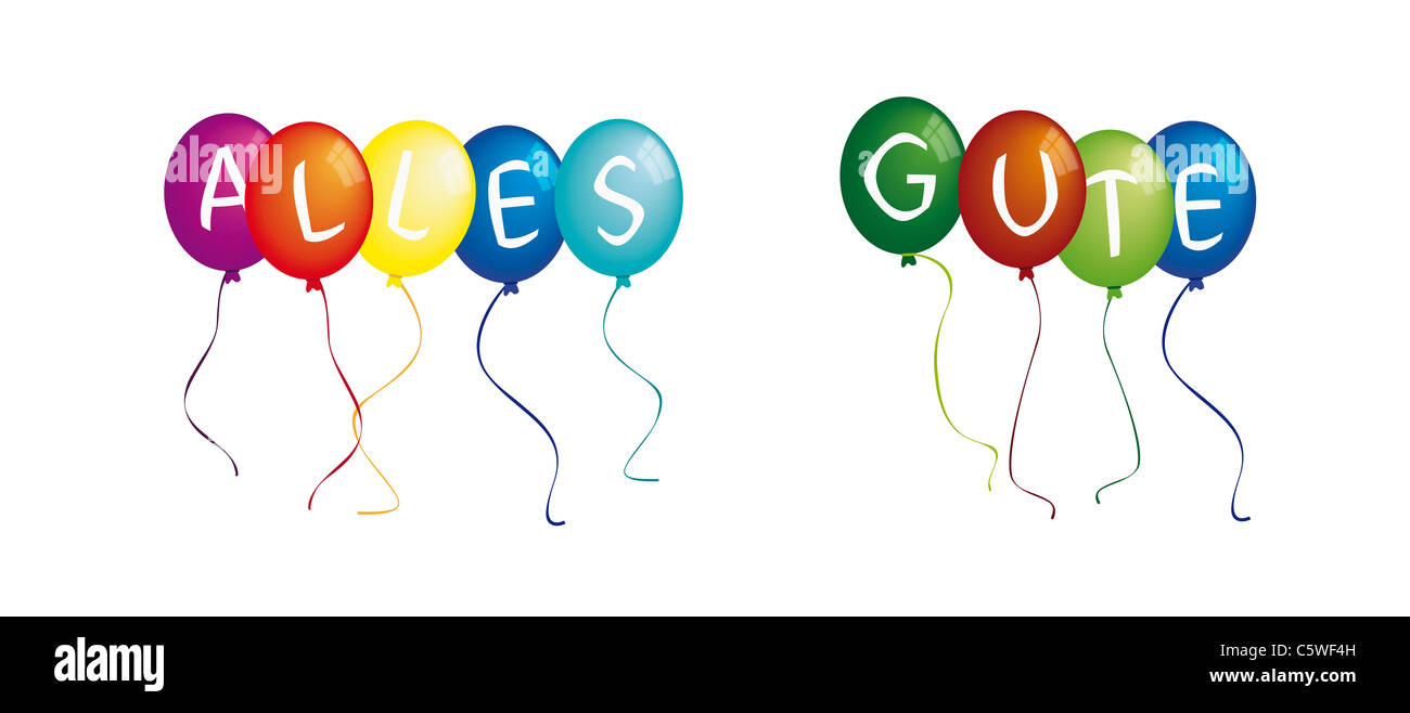 Alles gute on colourful balloons against white background Stock Photo