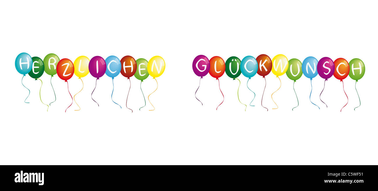 Congratulation on colourful balloons against white background Stock