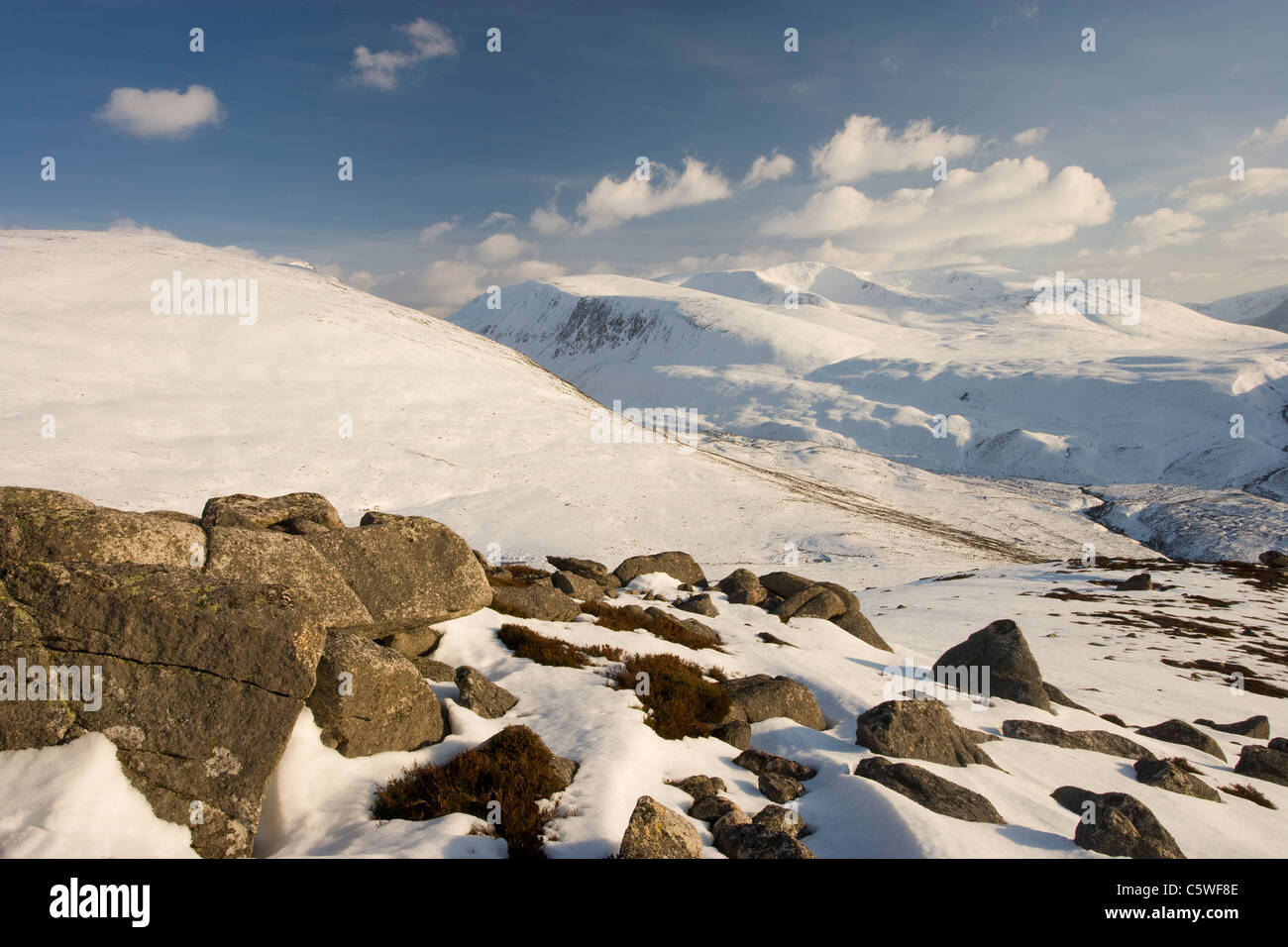 Braeriach and Lairig Ghru in winter, Grampian Mountains, Cairngorms National Park, Scotland, Great Britain. Stock Photo