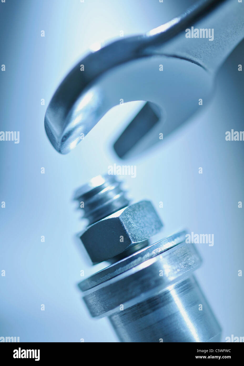 Wrench, nut and bolt, close up Stock Photo Alamy