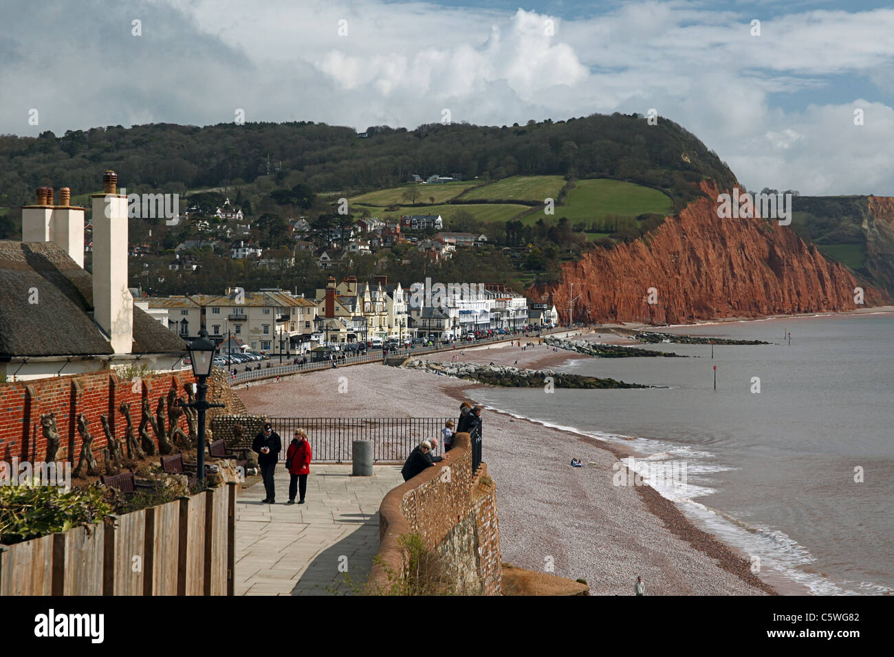 Red sandstone cliffs, forming part of the Jurassic Coast, at Sidmouth, Devon, England, UK Stock Photo