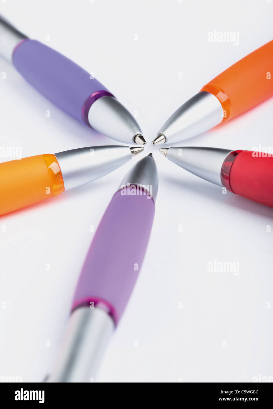 Colourful pens on white background Stock Photo