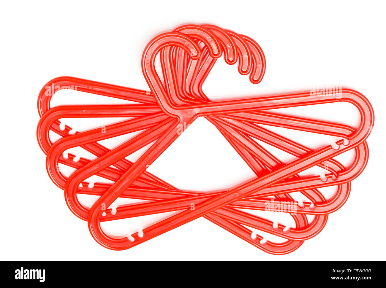 Bright red plastic coat hanger for hanger clothes Stock Photo