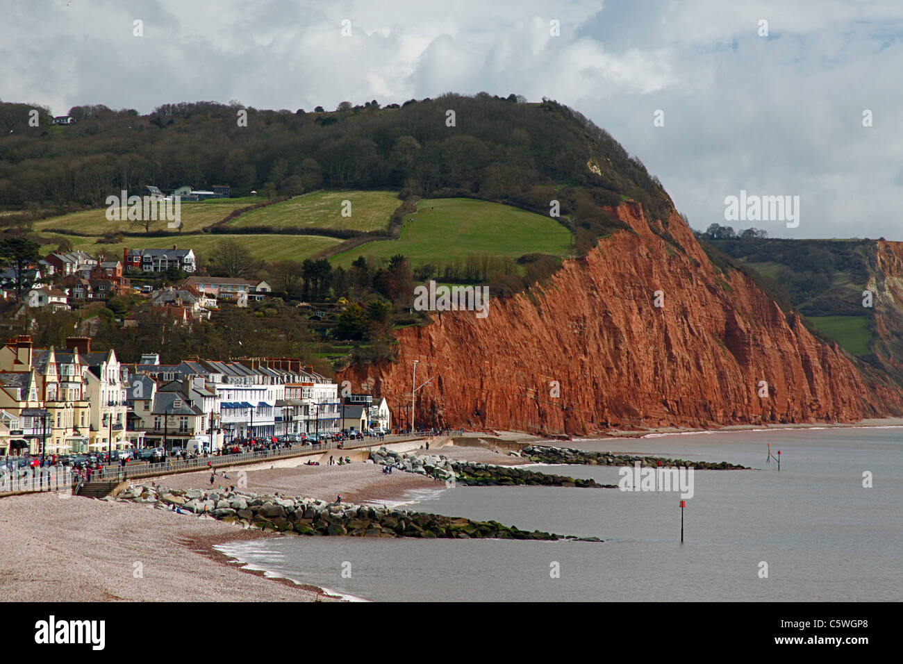 Red sandstone cliffs, forming part of the Jurassic Coast, at Sidmouth, Devon, England, UK Stock Photo