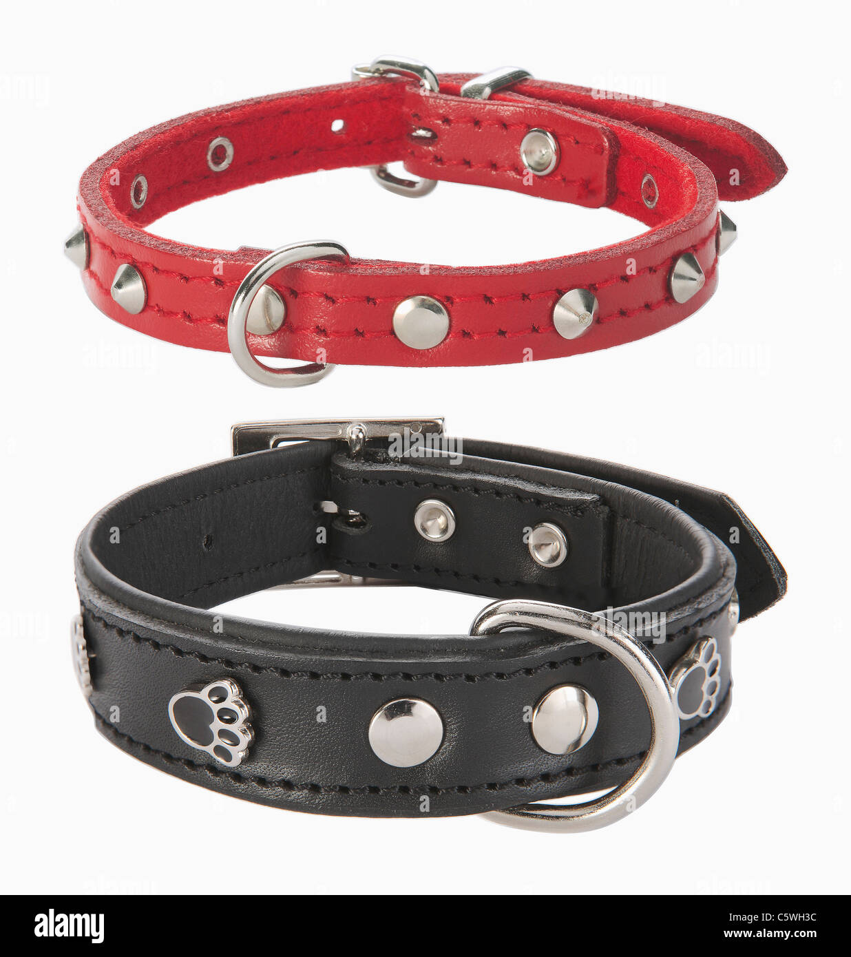 Pet collars against white background Stock Photo