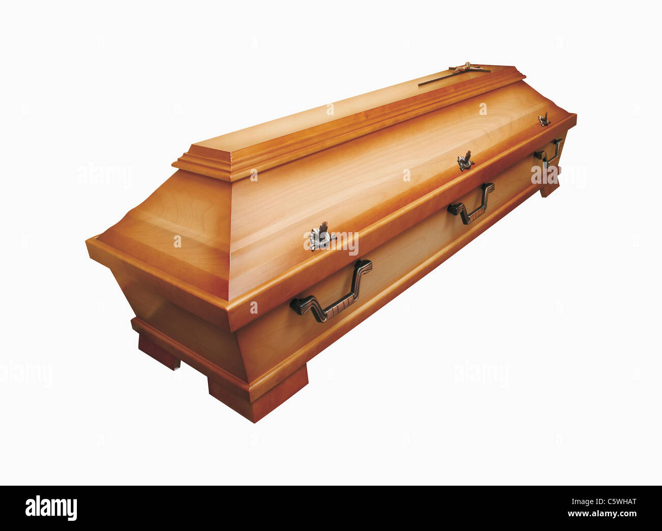 Wooden coffin on white background Stock Photo