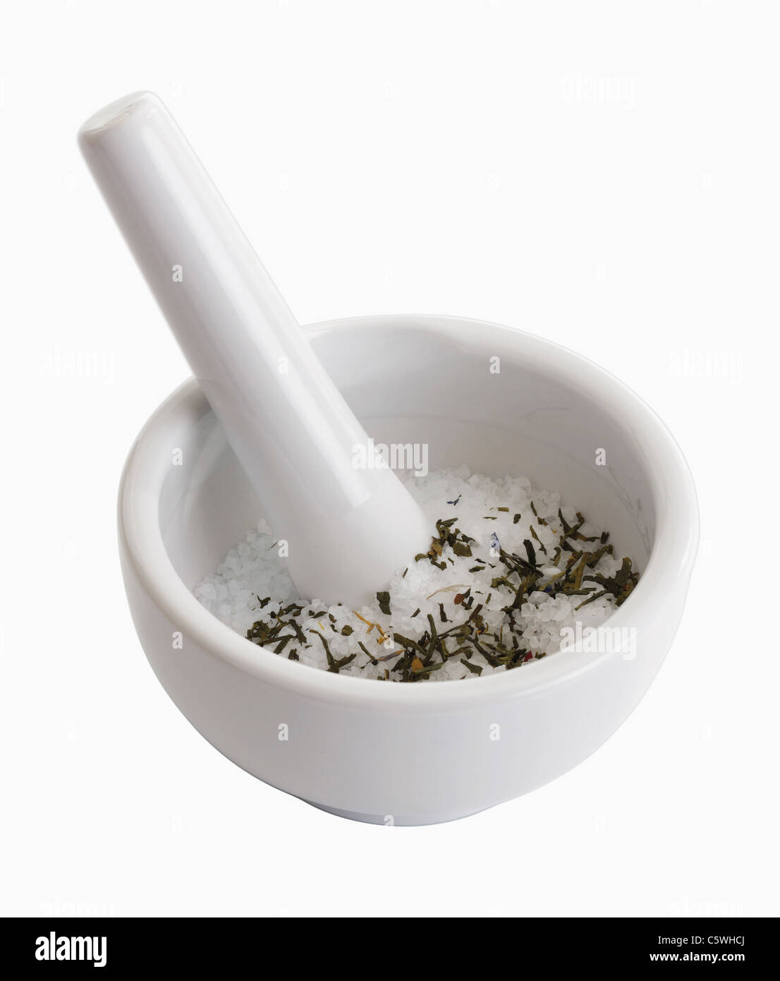 Mortar and pestle on white background Stock Photo