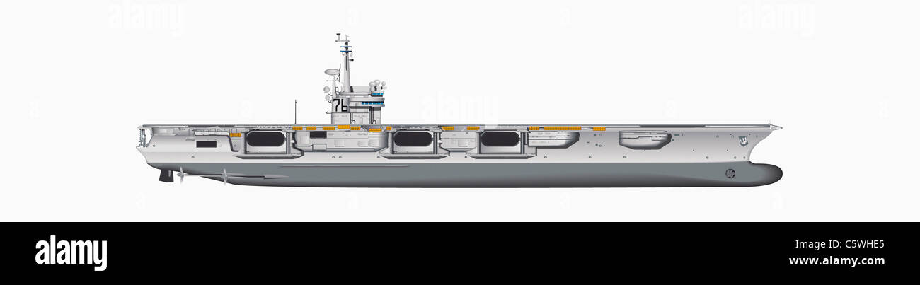 Illustration of aircraft carrier against white background, close up Stock Photo