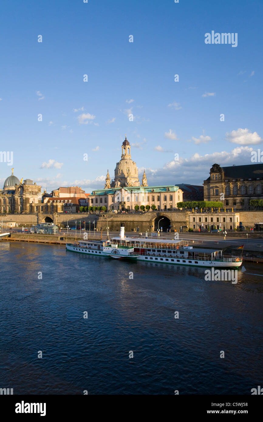 Germany, Dresden, Elbe river and waterfront Stock Photo
