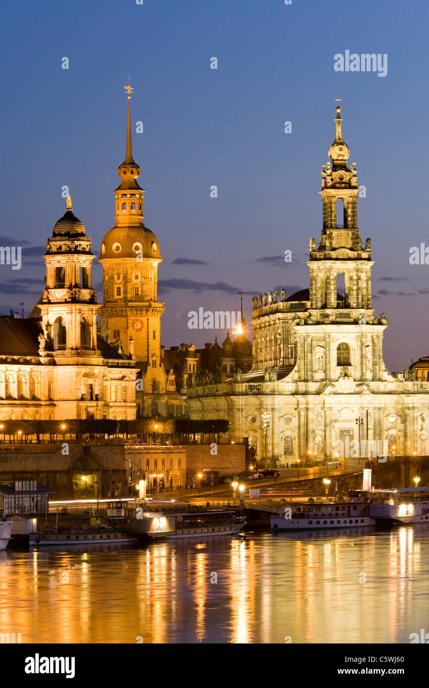 Germany, Dresden, Bruehl Terrace at night Stock Photo