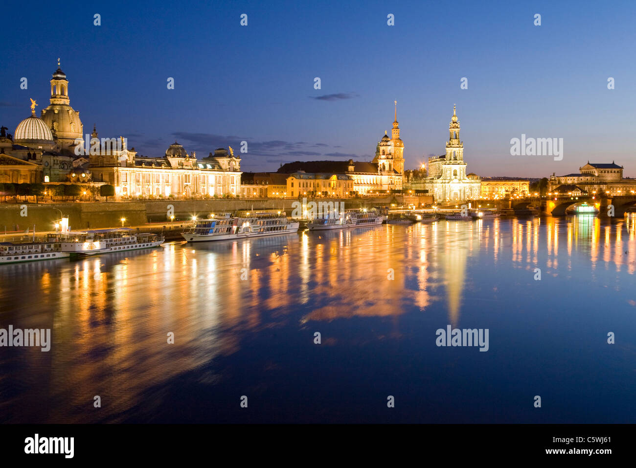 Germany, Dresden, Skyline at night Stock Photo