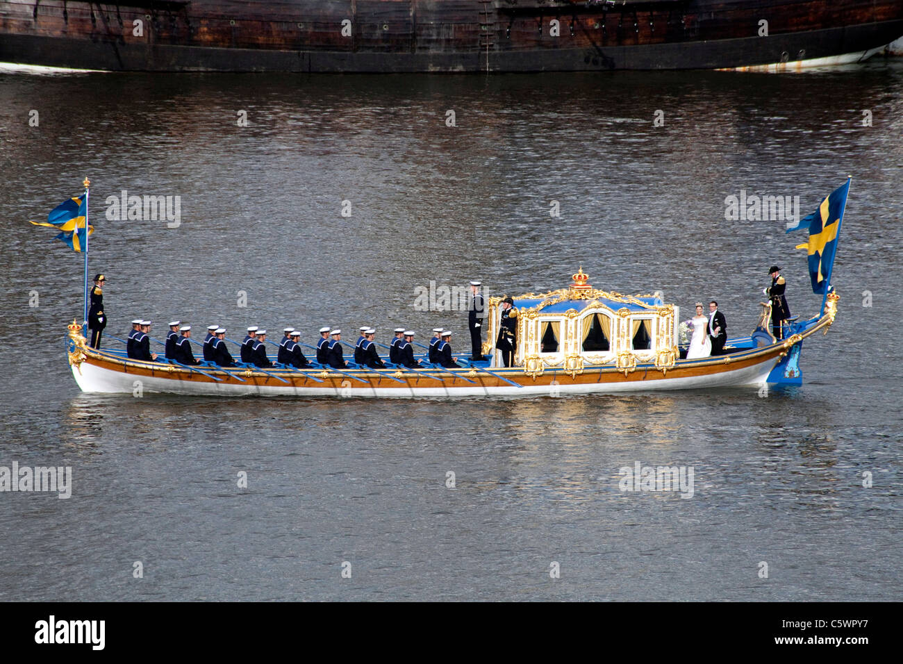 Royal wedding of Victoria of Sweden and Daniel Westling, the boatride to the church. Stock Photo
