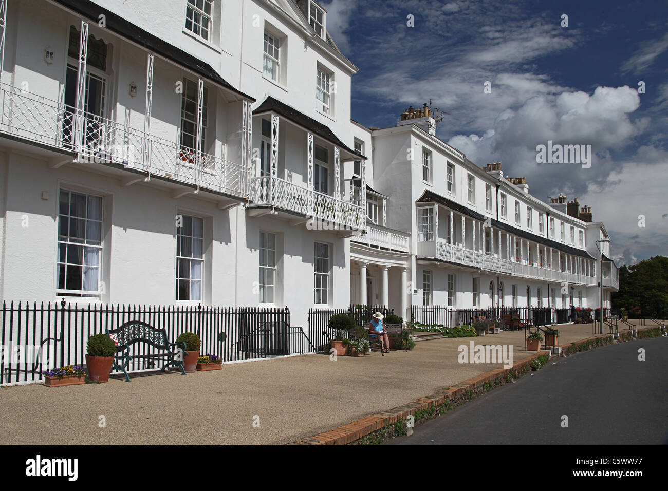 The elegant white Regency architecture of Fortfield Terrace in Sidmouth