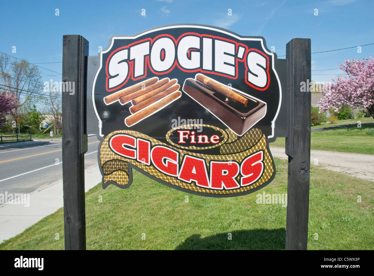 A new sign for a new business advertises fine cigars near Fall River, Massachusetts. Stock Photo