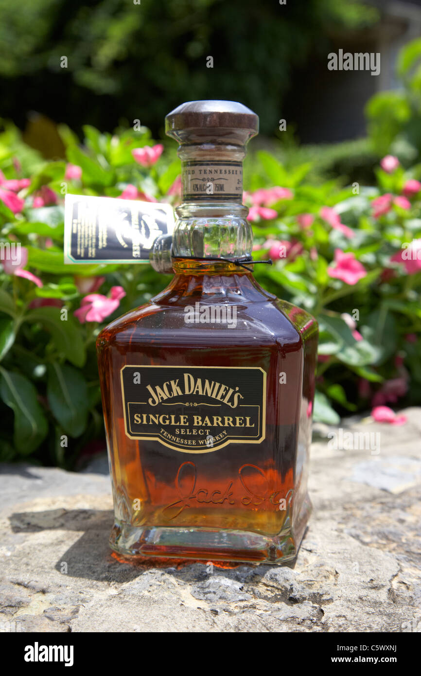 bottle of single barrel tennessee whiskey at jack daniels distillery Lynchburg , tennessee , usa Stock Photo