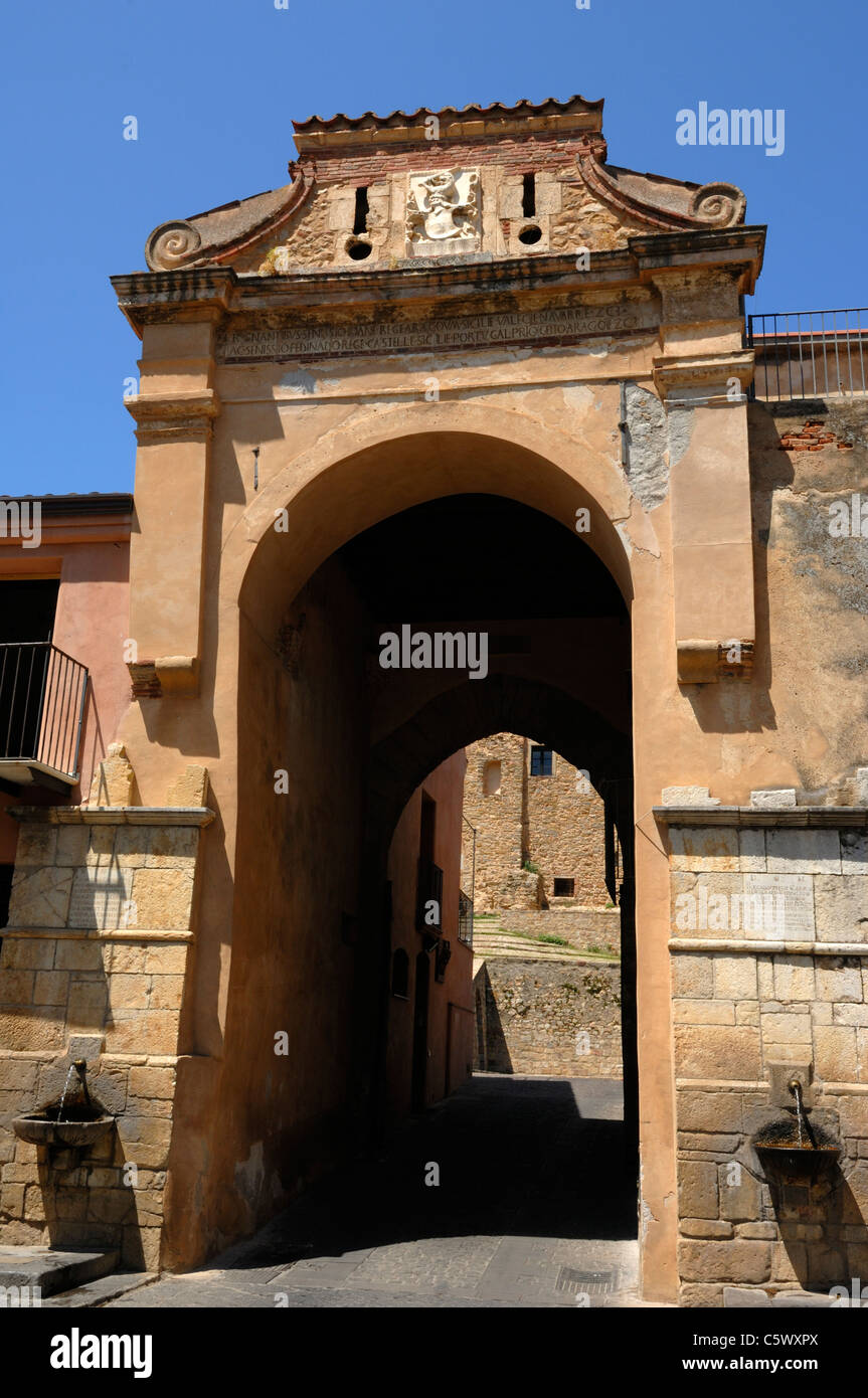 The castle gateway in Castelbuono Stock Photo