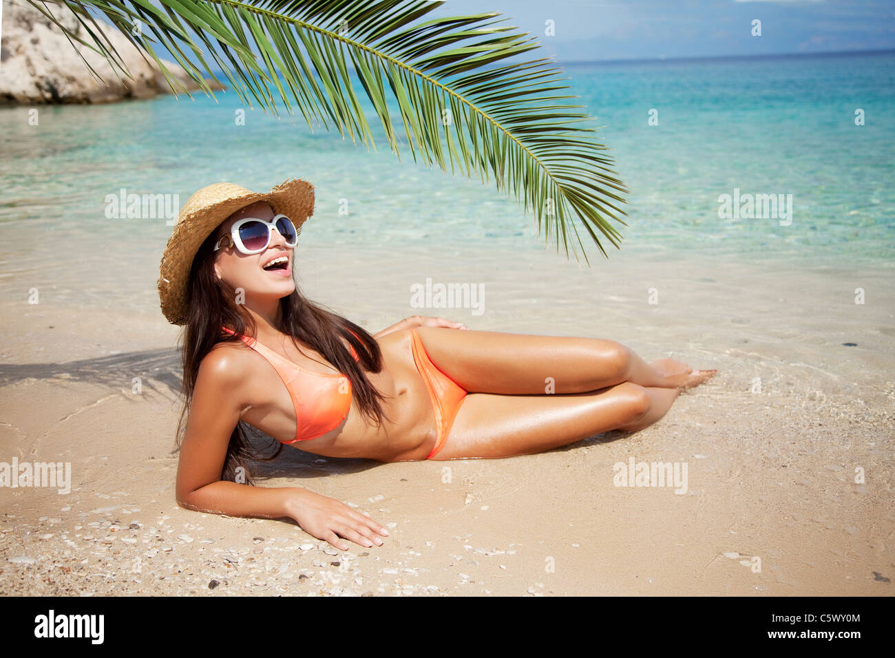 female sunbathing Stock Photo