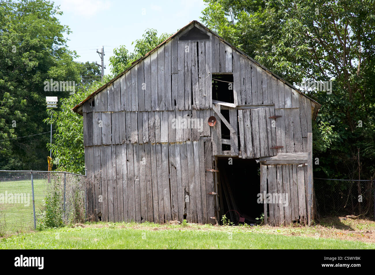 old worn wooden barn shed in Lynchburg , tennessee , usa Stock Photo