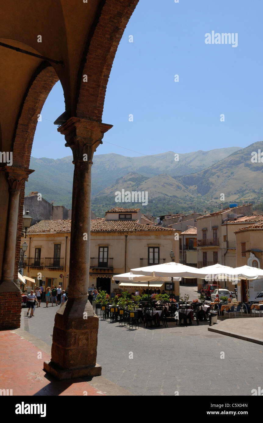 The town square of Castelbuono in the Madonie Mountains of Sicily Stock Photo