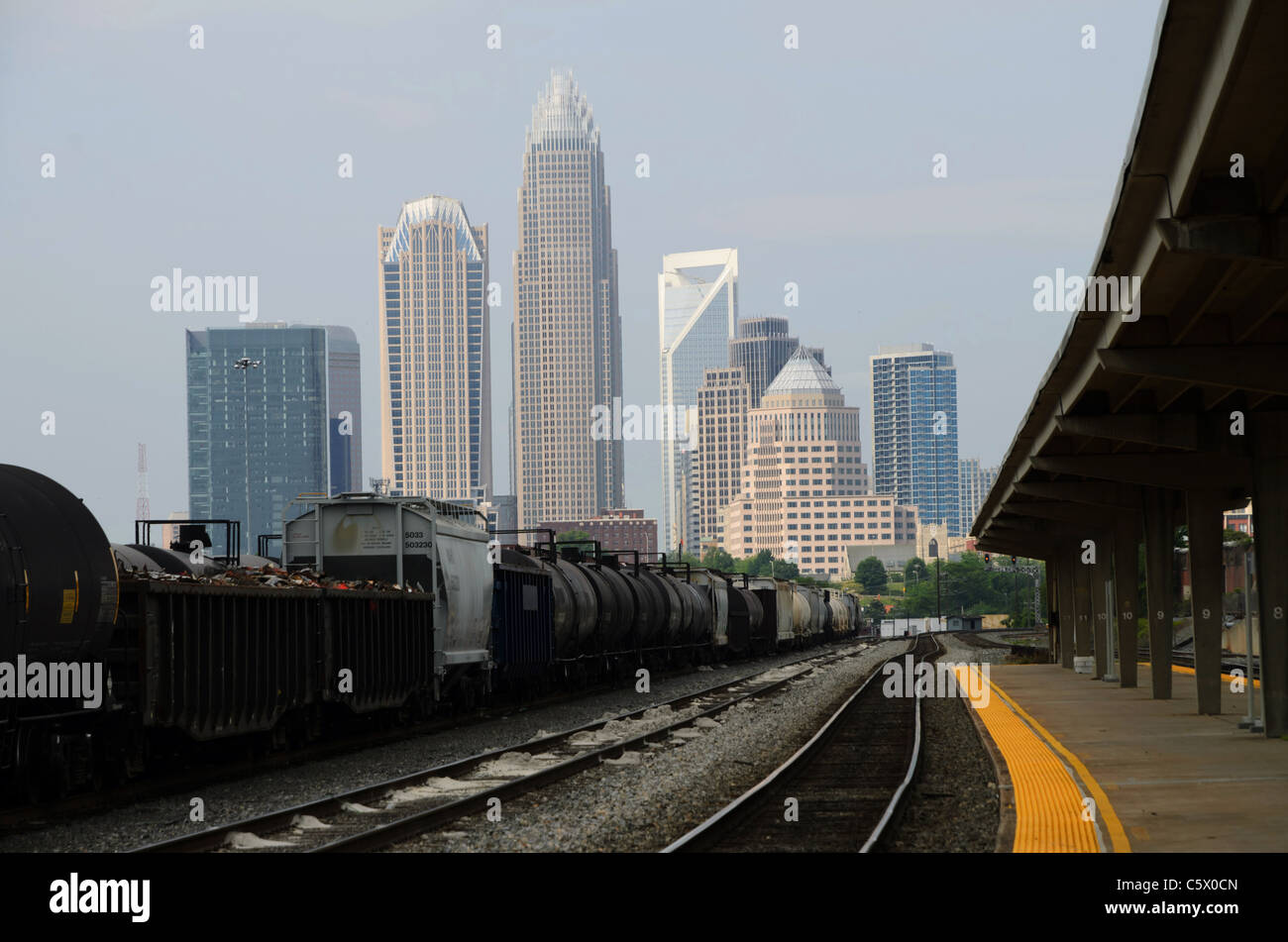 View on downtown Charlotte, NC from the train station Stock Photo Alamy