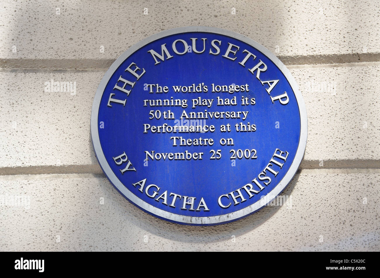 Blue wall plaque on St.Martin's Theatre, West Street, Cambridge Circus, London, England, United Kingdom Stock Photo